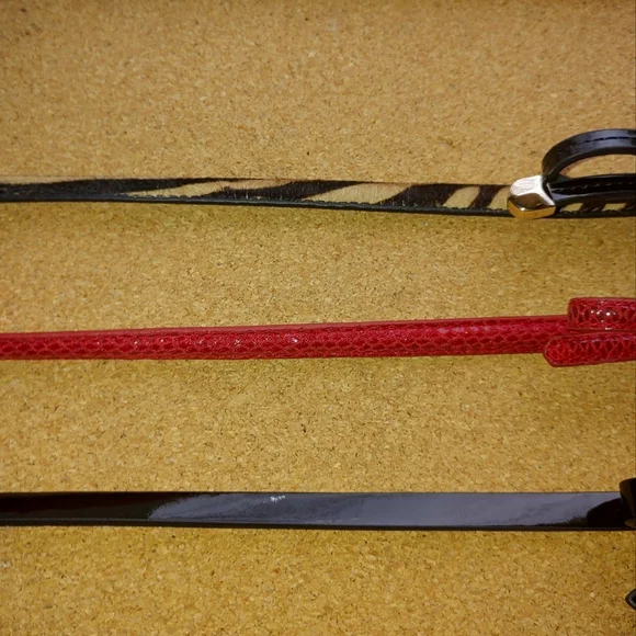 White House Black Market 3 Thin Textured Waist Belts Bows Black Red Animal Print - Picture 9 of 16